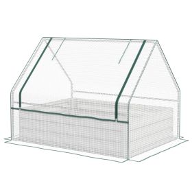 Metal Raised Garden Bed with Greenhouse, Small Planter Box with White & Silver Cover for Outdoor Gardening