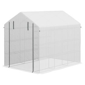 Large Walk-in Greenhouse: White with Shelving, PE Cover & Roll-Up Door for Garden & Outdoor Use|