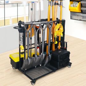 Garden Tool Organizer - Heavy Duty Garage Storage and Organization with Wheels - Large Garden Tool Storage Holder for Lawn Yard Patio Shed