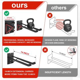 14" Large Heavy Duty Garage Hooks, 4-Pack Steel Garage Storage Hooks with Support Rods, Utility Wall Mount Hangers for Power Tools, Car Tires, Ladders