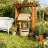 Wooden wishing well, wishing well flowerpot, natural