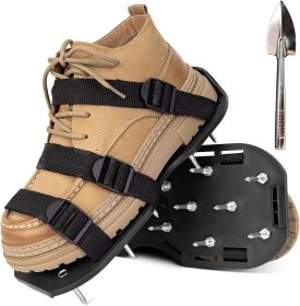 Lawn Aerator Shoes with Adjustable Strap and Heavy Duty Spikes for Grass Aerating Patio Garden One-Size-Fits-All Use for Yard Patio Lawn Garden Black