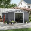Dark Gray 11' X 13' Garden Metal Shed Storage Utility Building with Double Locking Doors for Bike And Yard Tools