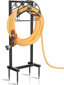 Garden Hose Holder - Upgraded Water Hose Holder Stand with Storage Basket Holds 151ft, Heavy Duty Freestanding Garden Hose Hanger Storage Rack