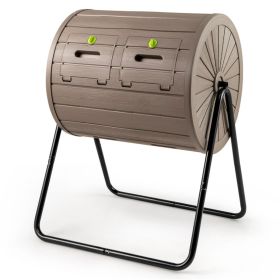 Dual Chamber Compost Tumbler 37.5Gal 360° Rotating Compost Bin with Stirring Blades for Garden-Coffee