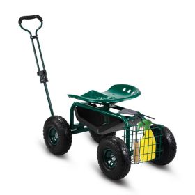 Rolling Garden Work Seat with Wheels, Garden Scooter with 360 Degree Swivel Seat & Extendable Handle & Tool Tray, Gardening Stool for Planting, G