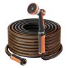 Garden Hose, 200 ft 5/8" Heavy Duty Rubber Water Hose with 10 Mode Nozzle, 150PSI Working & 600PSI Burst