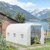 Large 15' X 7' X 7' Walk-In Tunnel Greenhouse Kit with 6 Roll-up Windows & Roll up Door Steel Frame White for Garden Hot House
