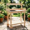 36" Wooden Pottery Workstation Garden Workstation with Sink Drawer and Large Storage Space 2 Removable Wheels