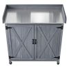 Potting Bench Table, Outdoor Gardening Wooden Storage Cabinet with 36 x 16 in Galvanized Iron Tabletop