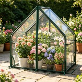36" x 20" x 34" ortable Mini Greenhouse with PE Bottom Mat, Waterproof Clear PVC Plant Grow Tent with Metal Frame