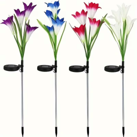4 packs of solar lights, with 16 larger artificial lilies, multi-color color changing lights, solar garden decorative lights
