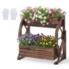 2-Tier Vertical Raised Garden Bed, Burned Finish Semi-Wheel Decorative Planter for Wedding