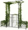 Metal Garden Arbor with Double Lockable Gate, Flat Top Garden Arch with Side Planter Boxes, Powder-Coated Climbing Plant Support