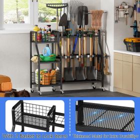 Garden Tool Organizer with 6 Wheels(3 lockable), Heavy Duty Yard Tool organizer with 2 Basket