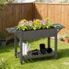 Wood Raised Planter Box, Elevated Garden Bed with Lockable Wheels, Side Tables, Bottom Shelf, Drain Holes, Gray