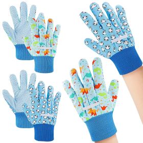 Kids Work Gloves XS, 6 Pairs of Cute Kids Gardening Gloves with Blue Dinosaur and Panda Print