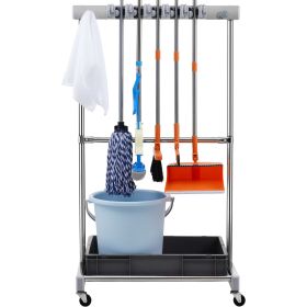 Garden Tool Organizer, 10 Slots with Hooks, Yard Tool Tower Rack with Wheels for Garage Organization and Storage, Hold Long-Handled Tool/Rake/Broom