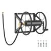 Wall Mounted Garden Hose Reel, Holds 200 ft 5/8-inch Manual Water Hose Winder, Heavy-Duty Steel, Outdoor Reel with Brass Fitting & 5ft Leader Hose