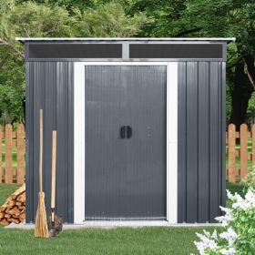 6ft x 5ft Outdoor Metal Storage Shed with Window and Transparent plate for Garden, Lawn (Black and White)