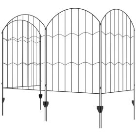 4 Pack Garden Fencing for Yard, Decorative Fence Panels as Animal Barrier and Flower Edging, Circle, Black, Wave
