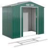 7' x 4' x 6' Garden Storage Shed Outdoor Patio Metal Tool Storage House w/ Foundation Kit and Double Doors Green