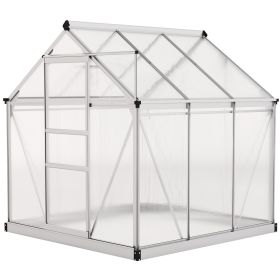 6' x 6' x 6.6' Polycarbonate Greenhouse, Walk-In Green House Kit Garden, Plants Grow, Galvanized Sheet Aluminum Frame with Rain Gutter