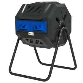 Tumbling Compost Bin Outdoor Dual Chamber 360° Rotating Composter 43 Gallon with Sliding Doors, Blue