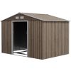 9.1'x6.4'x6.3' Garden Storage Shed w/ Foundation Kit Metal Tool Storage House w/ Double Doors Distressed Light Brown