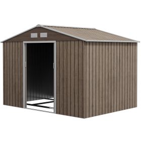 9.1'x6.4'x6.3' Garden Storage Shed w/ Foundation Kit Metal Tool Storage House w/ Double Doors Distressed Light Brown
