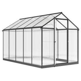 6' x 10' x 6.4' Polycarbonate Greenhouse, Aluminum Walk-In Green House Kit Garden, Plants Grow with Rain Gutter and Roof Vent, Charcoal Grey