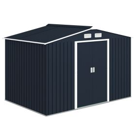 9.1'x6.4'x6.3' Garden Storage Shed w/ Foundation Kit Metal Tool Storage House w/ Double Doors Dark Grey