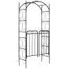 7' Metal Garden Arbor Arch with Scrollwork Doors for Ceremony, Weddings, Party, Backyard, Lawn