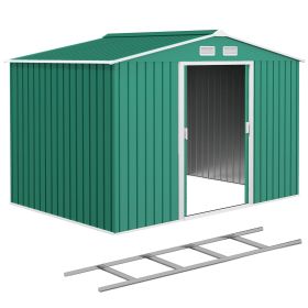 9.1' x 6.4' x 6.3' Garden Storage Shed w/ Foundation Kit Metal Tool Storage House w/ Double Doors Green