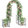 7.2FT Metal Garden Arbor Arch with Double Doors, 2 Side Planter Baskets, Climbing Vine Frame, Black
