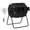43 Gallon (160L) Tumbling Compost Bin Outdoor Dual Chamber 360° Rotating Composter with Sliding Doors, Solid Steel Frame and Gloves, Black