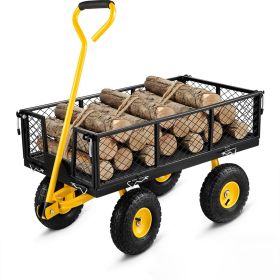 Heavy Duty Garden Cart, 1100 lbs Large Capacity Steel Garden Cart, Utility Wagon Cart with Removable Sides and Rotating Handle