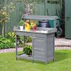 Potting Bench Table Grey with Storage Cabinet Open Shelf Steel Tabletop Garden Workstation