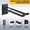 14" Large Heavy Duty Garage Hooks, 4-Pack Steel Garage Storage Hooks with Support Rods, Utility Wall Mount Hangers for Power Tools, Car Tires, Ladders