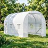 Large 15' X 7' X 7' Walk-In Tunnel Greenhouse Kit with 6 Roll-up Windows & Roll up Door Steel Frame White for Garden Hot House