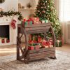 2-Tier Vertical Raised Garden Bed, Burned Finish Semi-Wheel Decorative Planter for Wedding