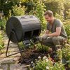 Dual Chamber Compost Tumbler 37.5Gal 360° Rotating Compost Bin with Stirring Blades for Garden-Black