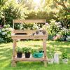36" Wooden Pottery Workstation Garden Workstation with Sink Drawer and Large Storage Space 2 Removable Wheels