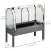 Raised Garden Bed with PE Greenhouse Cover Outdoor Elevated Wood Planter Box for Herbs and Vegetables Dark Gray
