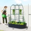 Galvanised Raised Garden Bed with Arched Trellis, 5 x 3 x 6ft Metal Outdoor Planter Box with Open Bottom, Dark Gray