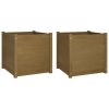 Garden Planter Set of 2 Honey brown Solid pinewood