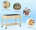 Elevated Wooden Raised Garden Bed 47" X 22" X 33" with Lockable Wheels Storage Shelf And Bed Liner for Backyard Patio Natural