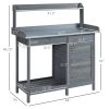 Potting Bench Table Grey with Storage Cabinet Open Shelf Steel Tabletop Garden Workstation
