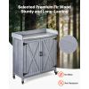 Potting Bench Table, Outdoor Gardening Wooden Storage Cabinet with 36 x 16 in Galvanized Iron Tabletop