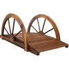 3.3ft Wooden Garden Bridge Arc Footbridge with Half-Wheel Style Railings & Solid Fir Construction, Stained Wood